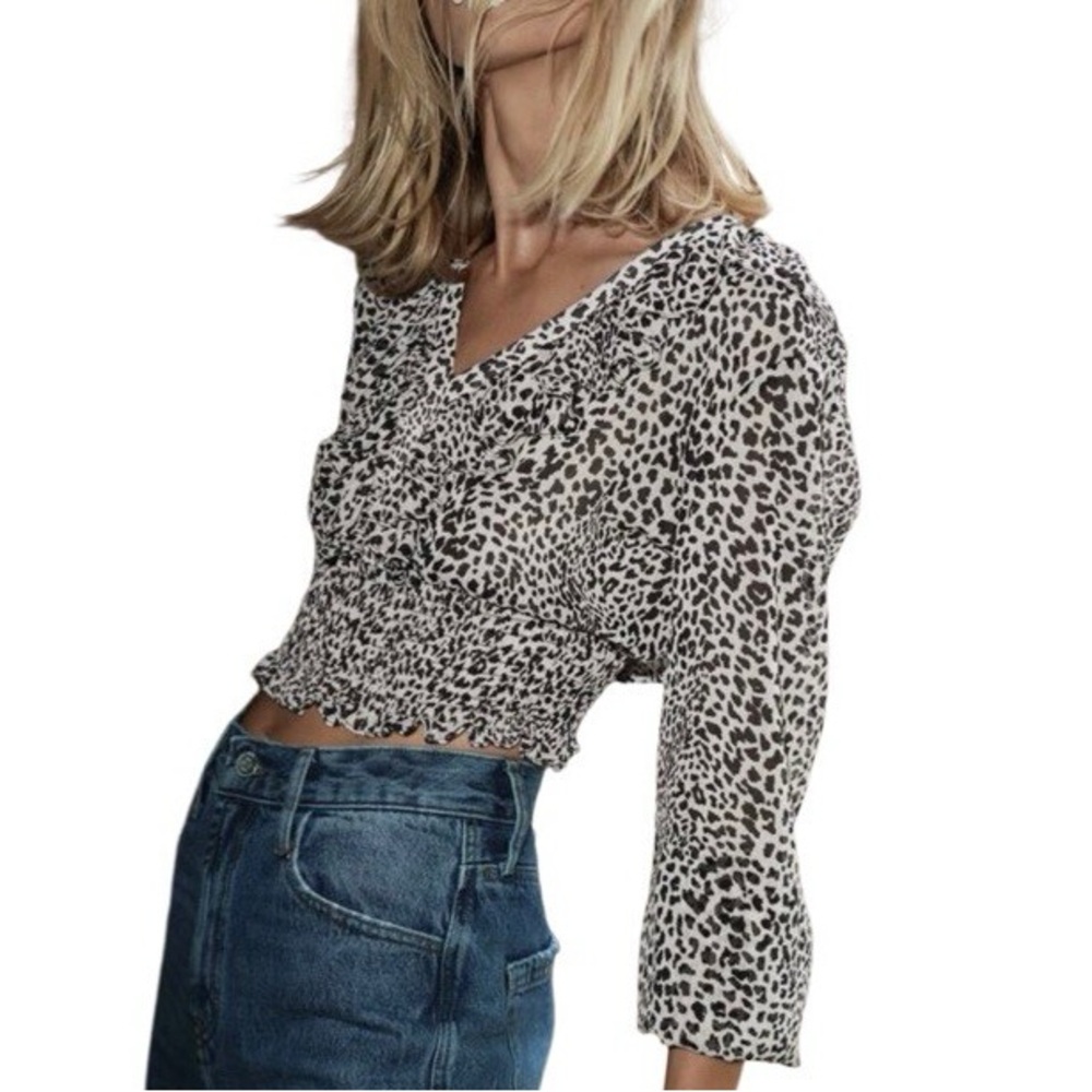 Zara Black and White Animal Print Blouse - Picture 1 of 5